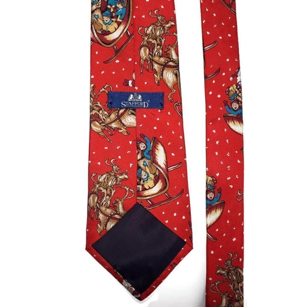 Stafford Mens Christmas Tie Vintage Santa Sleigh - Picture 6 of 6